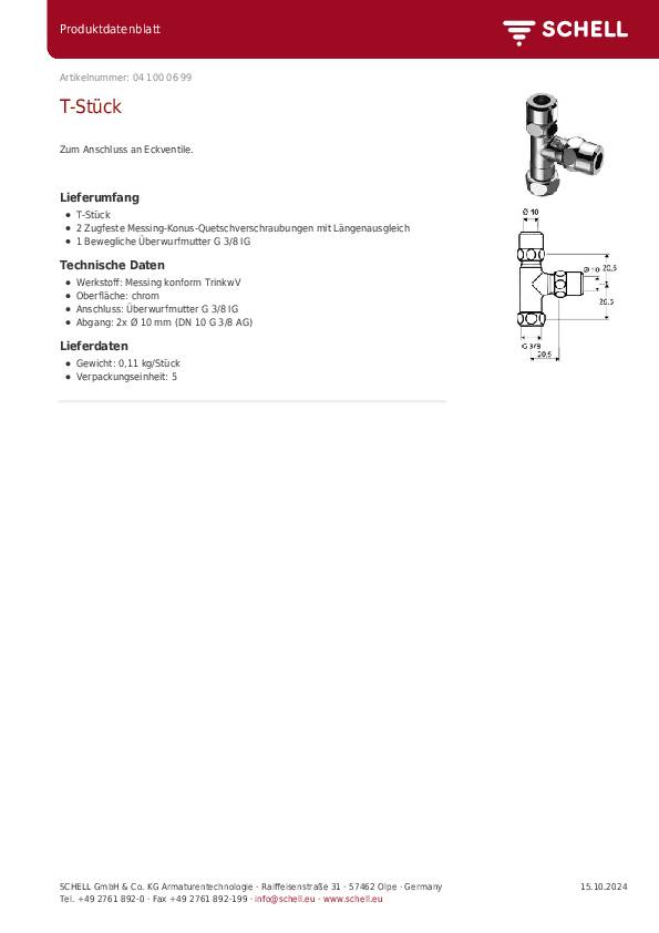 SCHELL T-Stück m beweglicher Überwurfmutter 3/8Zoll chrom