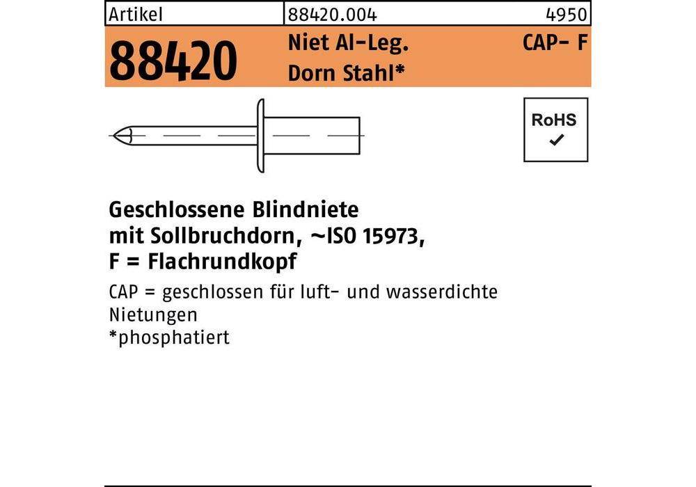 GESIPA Blindniete R 88420 Flachrundkopf 4,8 x 18 Niet Aluminium/Dorn