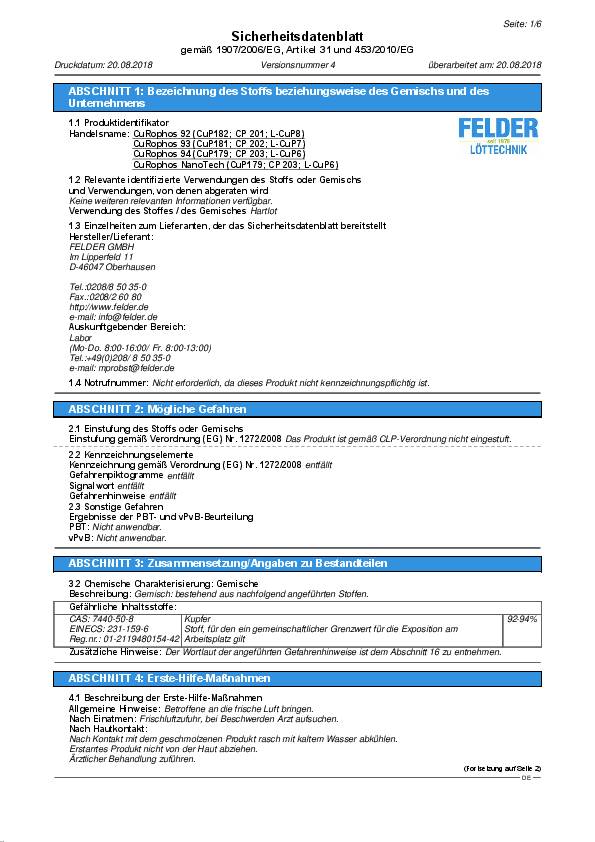 Kupfer-Hartlot B-Cu 94 CPRophos 94 2,0 mm