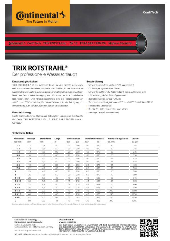 Wasserschlauch TRIX ROTSTRAHL® L.40m ID 19mm AD 27mm RL 40m CONTINENTAL