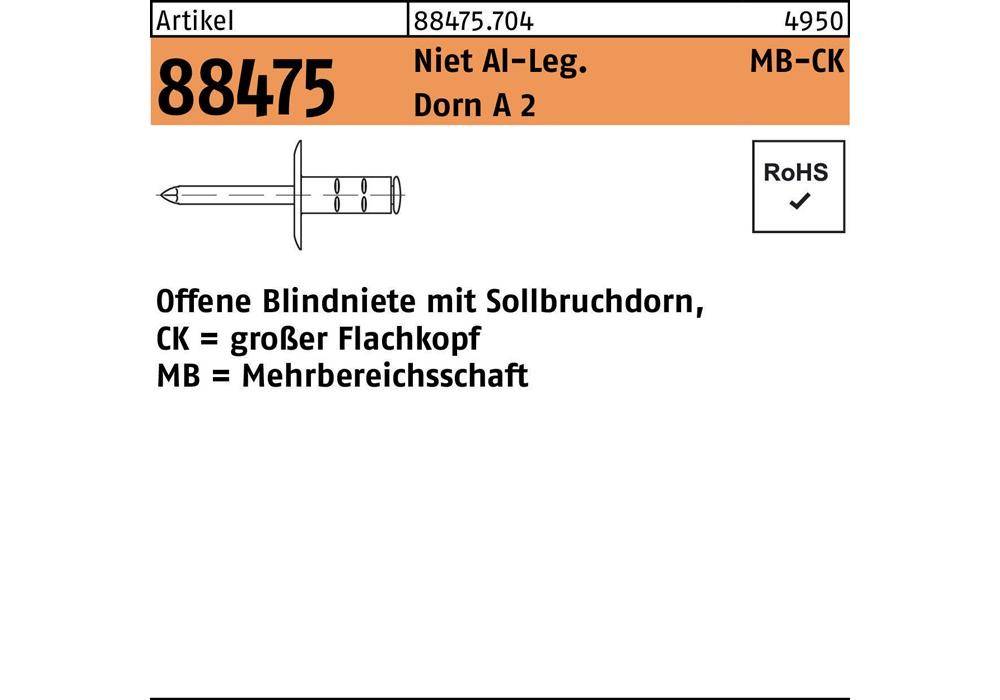 GESIPA Blindniete R 88474 Flachkopf 3,2x 9,5 K 9,5 Niet