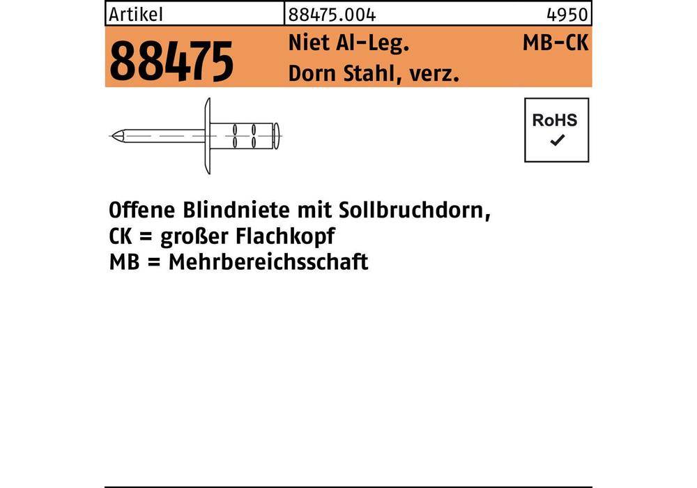 GESIPA Blindniete R 88474 Flachkopf 3,2x 9,5 K 9,5 Niet