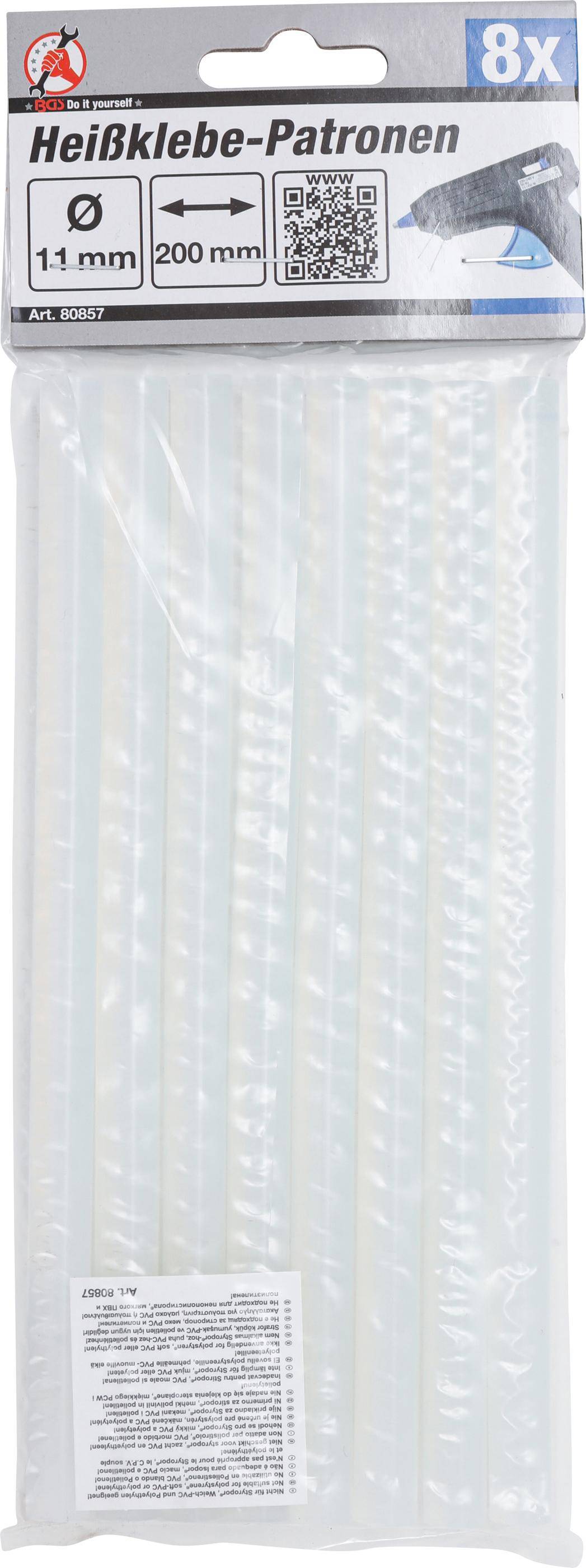 BGS Diy Heißklebe-Patronen | transparent | Ø 11 mm, 200 mm | 8-tlg.
