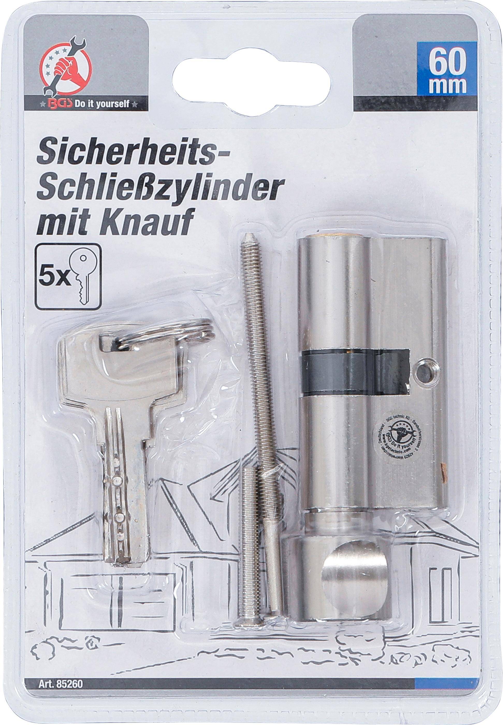BGS technic Sicherheits-Trzylinder | mit Drehknauf | 60 mm