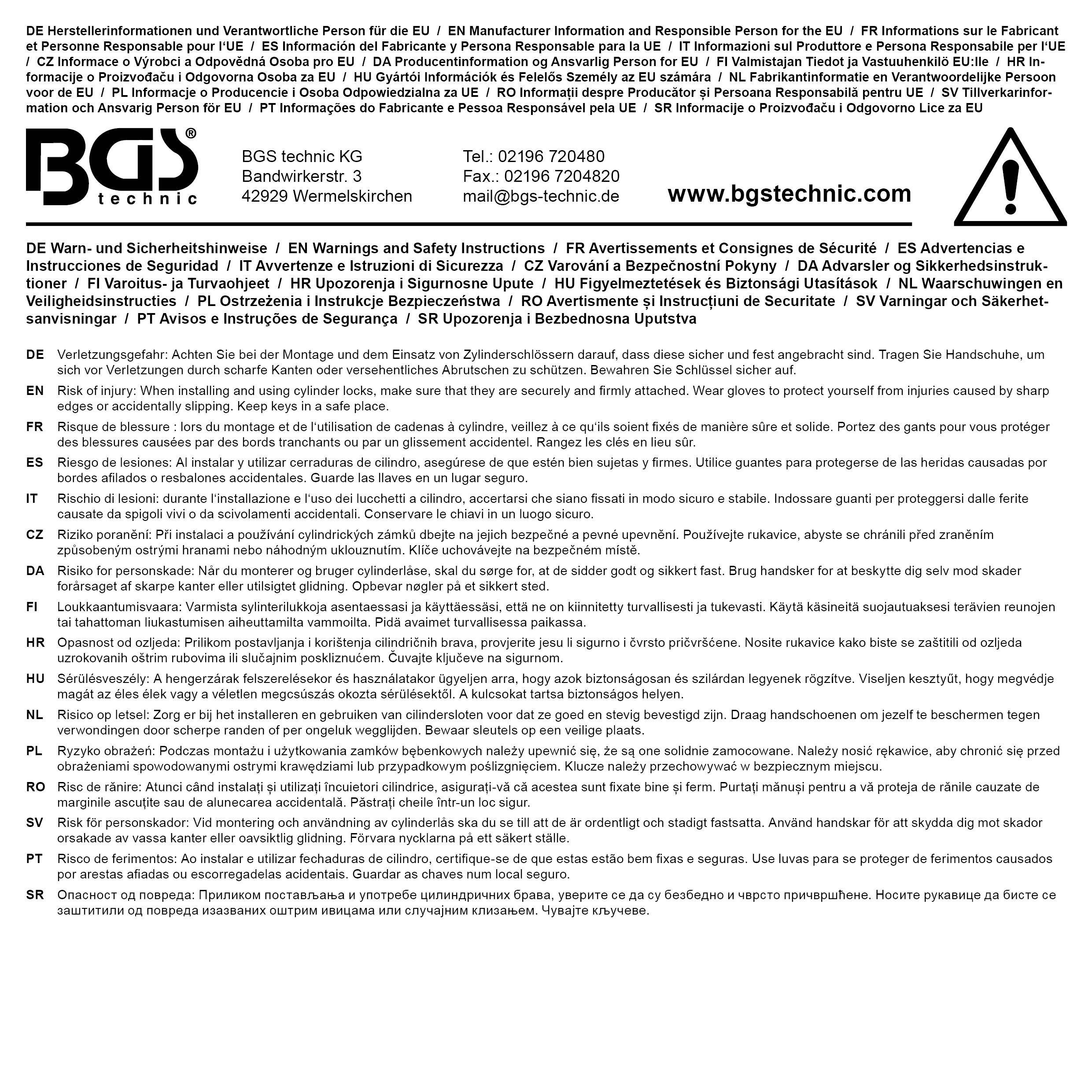 BGS technic Sicherheits-Trzylinder | mit Drehknauf | 60 mm