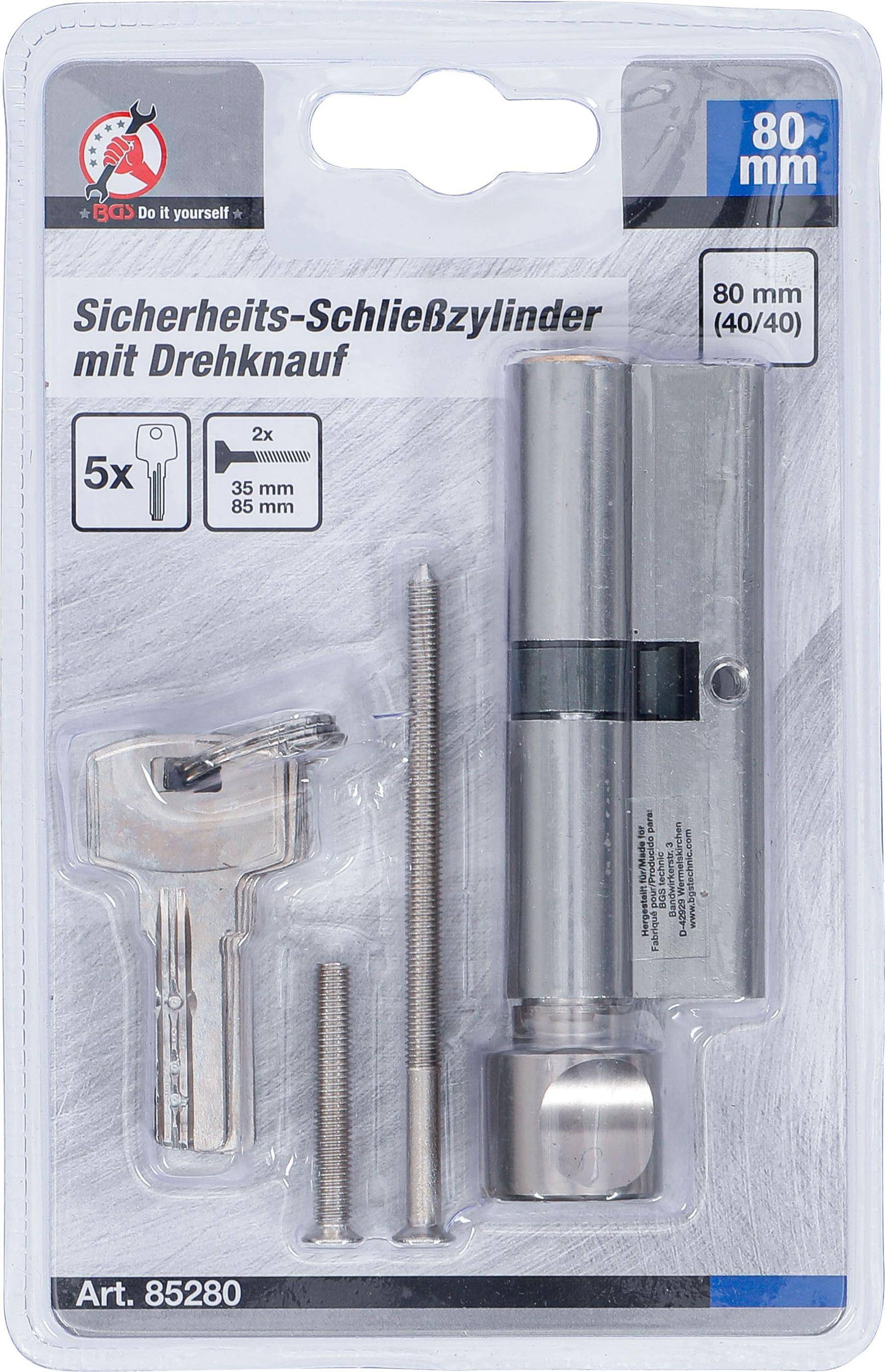 BGS Do It Yourself Sicherheits-Trzylinder | mit Drehknauf | 80 mm
