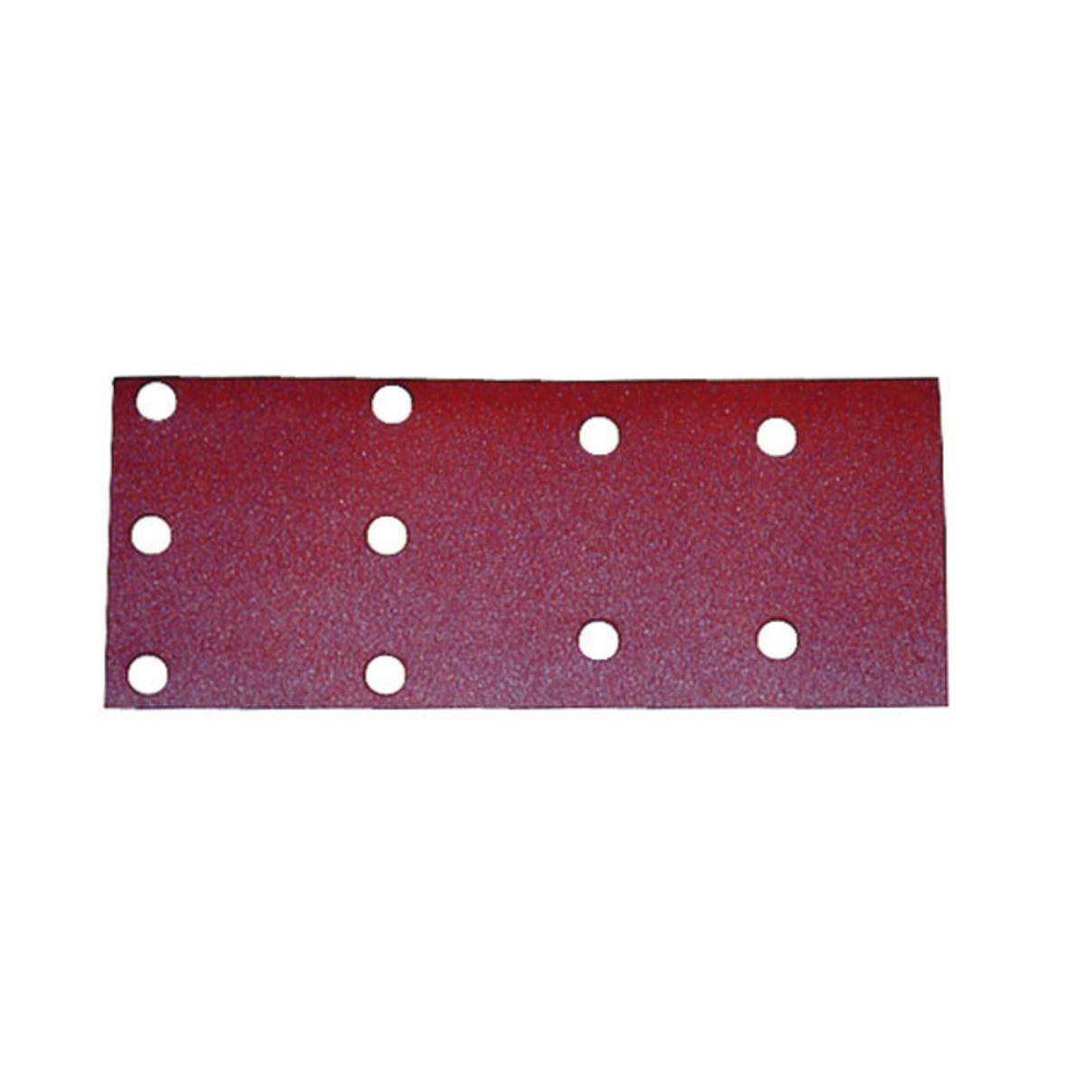Rotes rechteckiges Schleifpapier-Blatt mit acht kreisförmigen Löchern zur Staubabsaugung