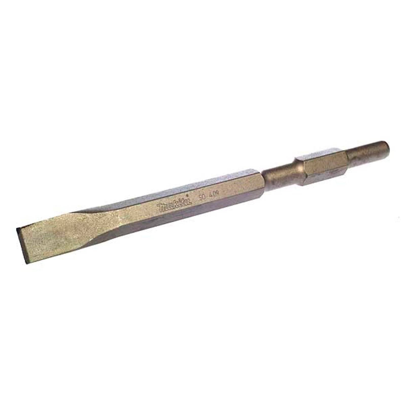 Ein Stechmeißel aus Stahl mit einer flachen, breiten Klinge und sechskantigem Schaft, der für Hebel- oder Abrissarbeiten im Bau- und Reparaturwesen verwendet wird.