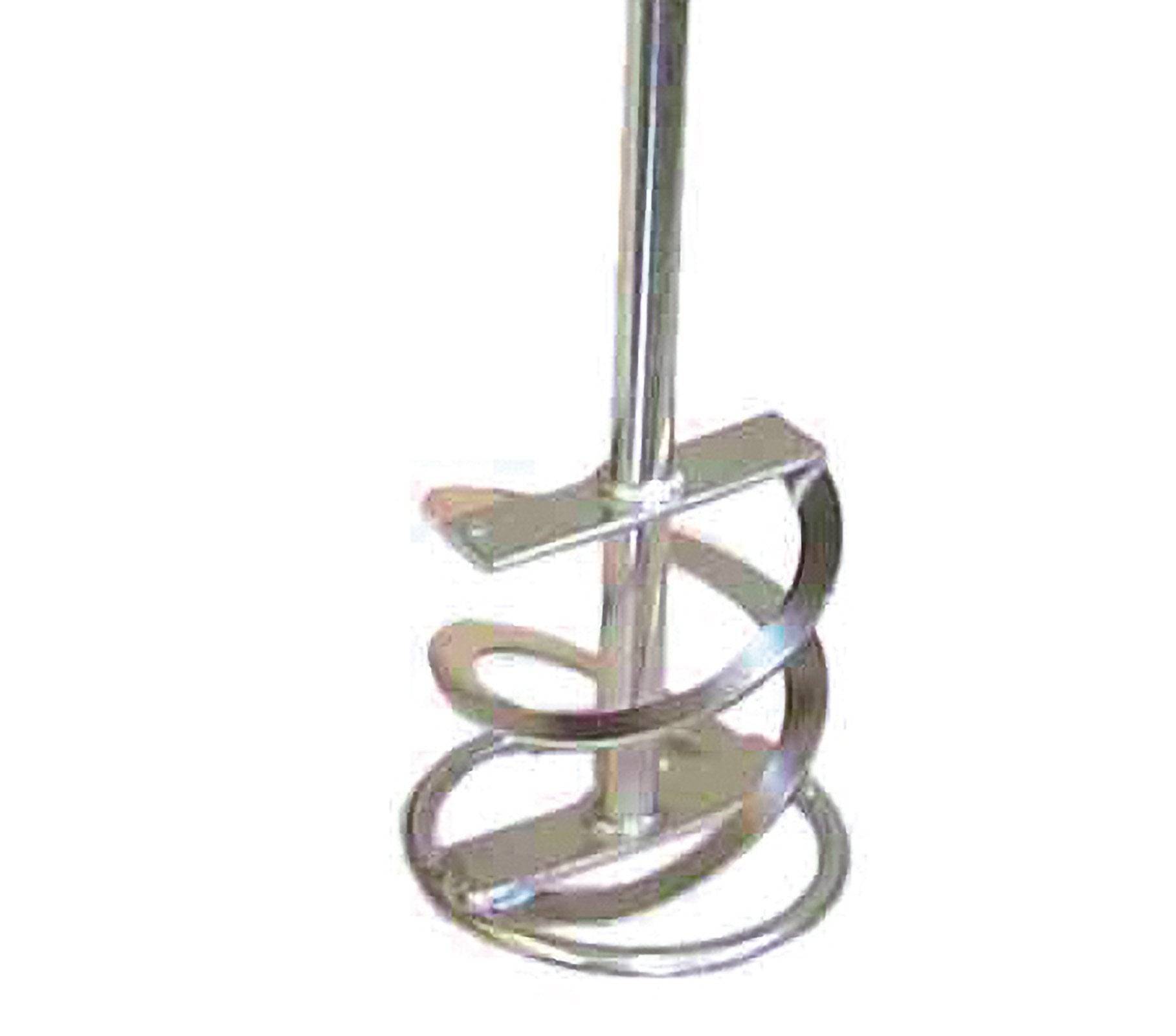 Ein Metallspiral-Farbmischer-Aufsatz für einen Bohrer, der zum gleichmäßigen Vermischen von Farbe entwickelt wurde.