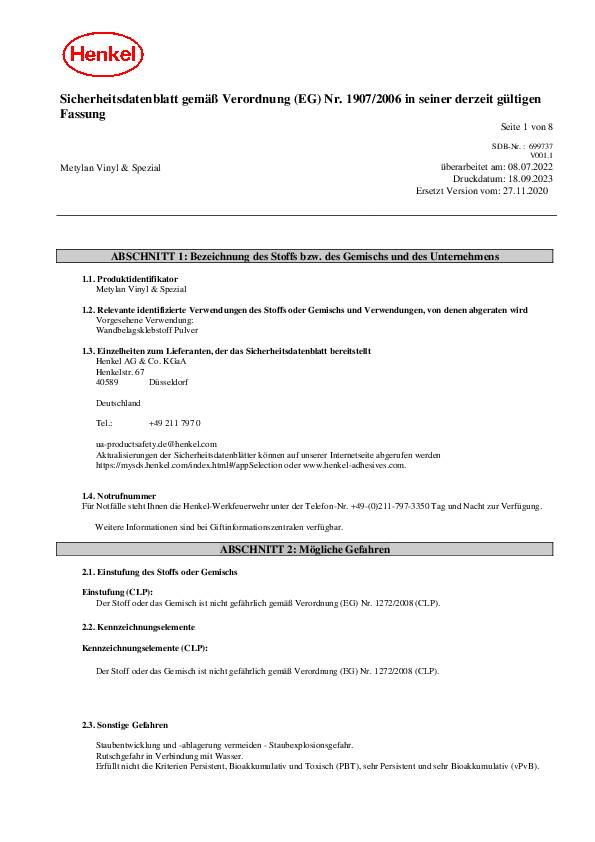 Tapetenkleister Vinyl & Spezial 360g METYLAN