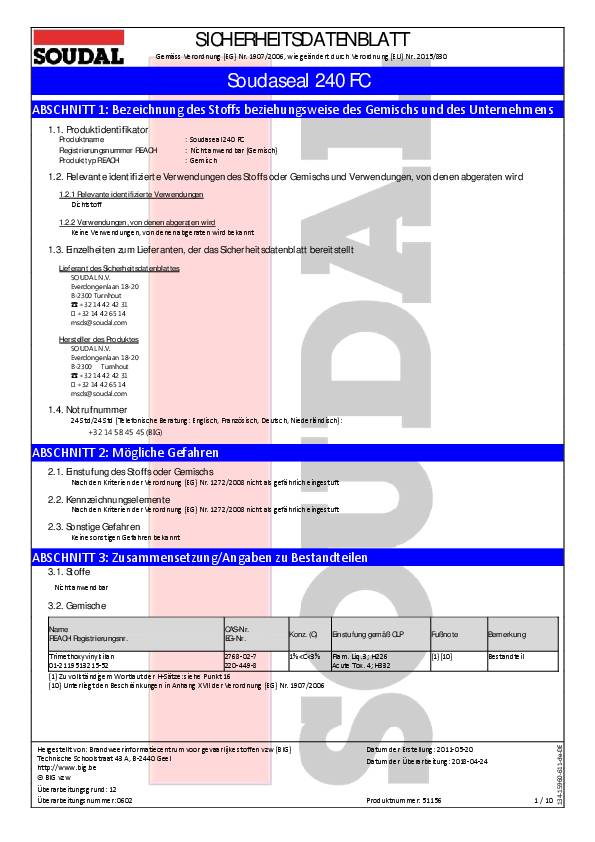 Kleb- u.Dichtstoff Soudaseal 240FC grau 290ml Kartusche SOUDAL