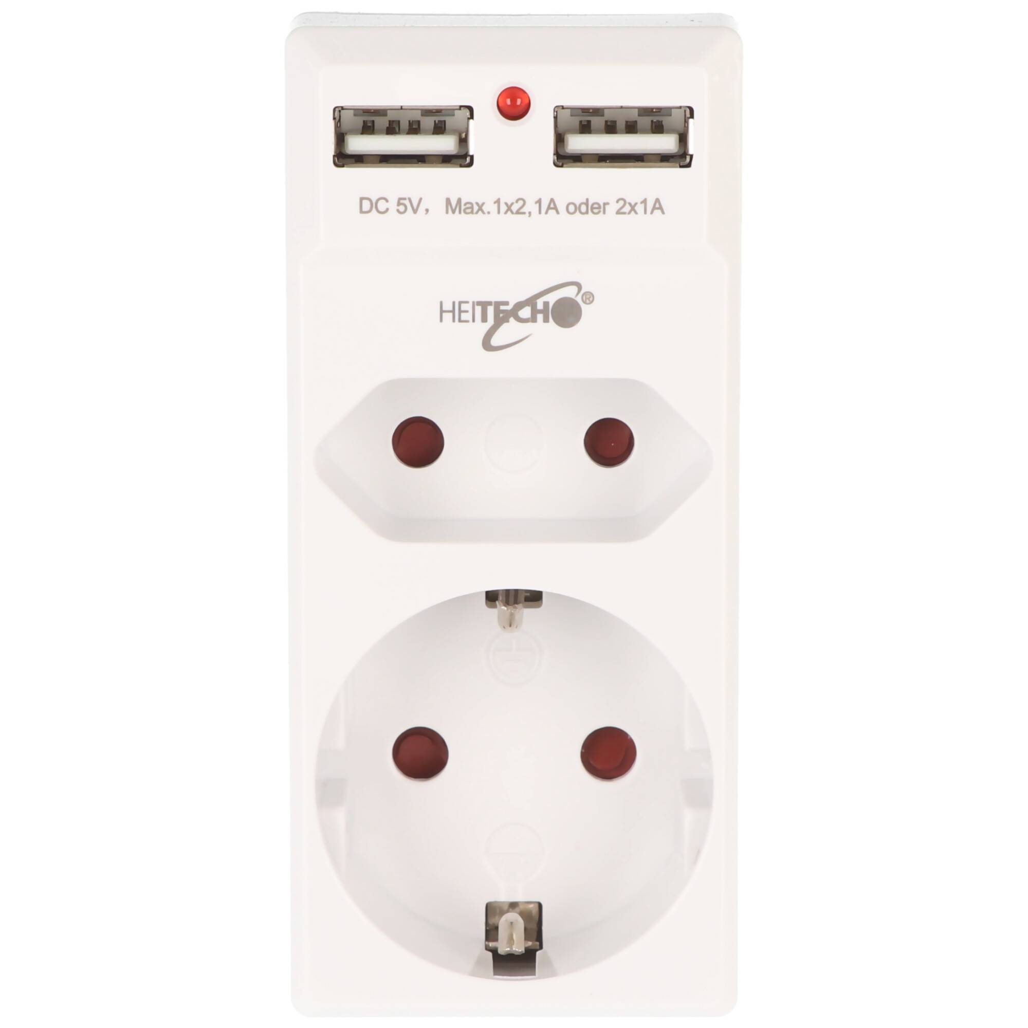 2-fach Steckdosenadapter mit 2 USB Ladeanschlüssen, max. 2,1A Ladestrom