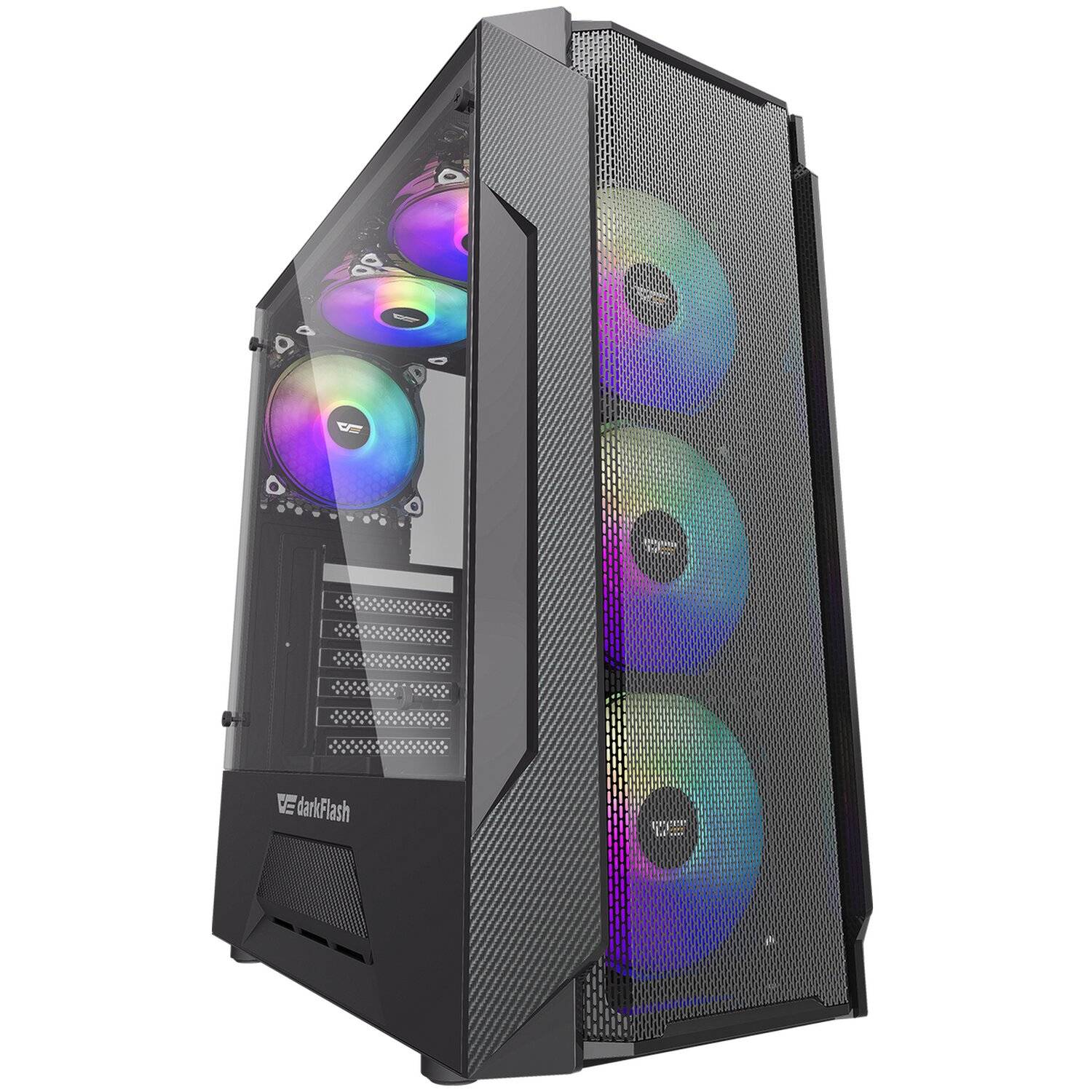 Darkflash Leo Tower USB3.0 Computer Gamer Case PC-Gehäuse bis zu 6 Lüfter Seitenwand aus Gehärtetes Glas RGB Beleuchtung