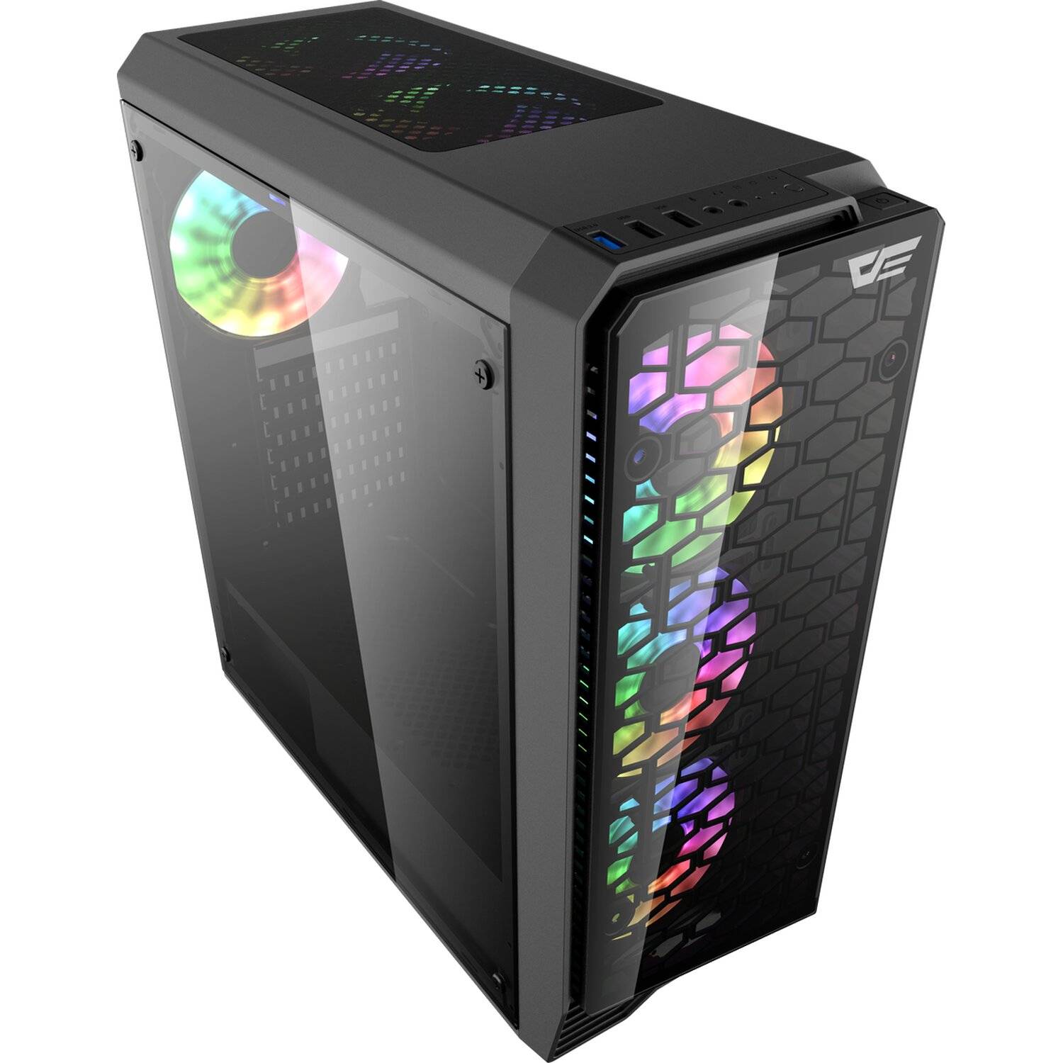 Darkflash Water Square 5 Tower USB3.0 Gamer PC-Gehäuse bis zu 8 Lüfter Seitenwand aus Gehärtetes Glas RGB Beleuchtung