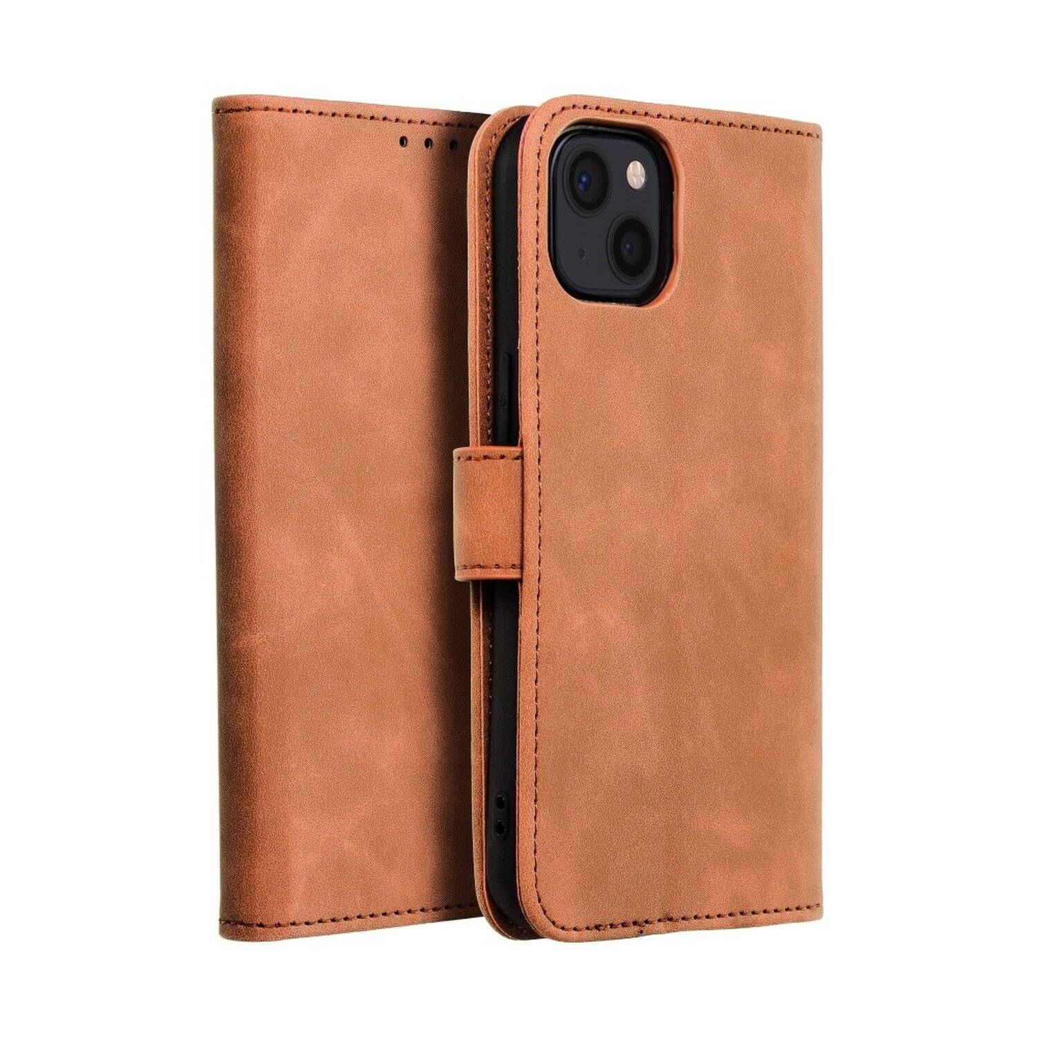 Tasche Holster TENDER Buch Schutzhülle Magnet Standfunktion Hülle kompatibel mit iPhone 13 Braun