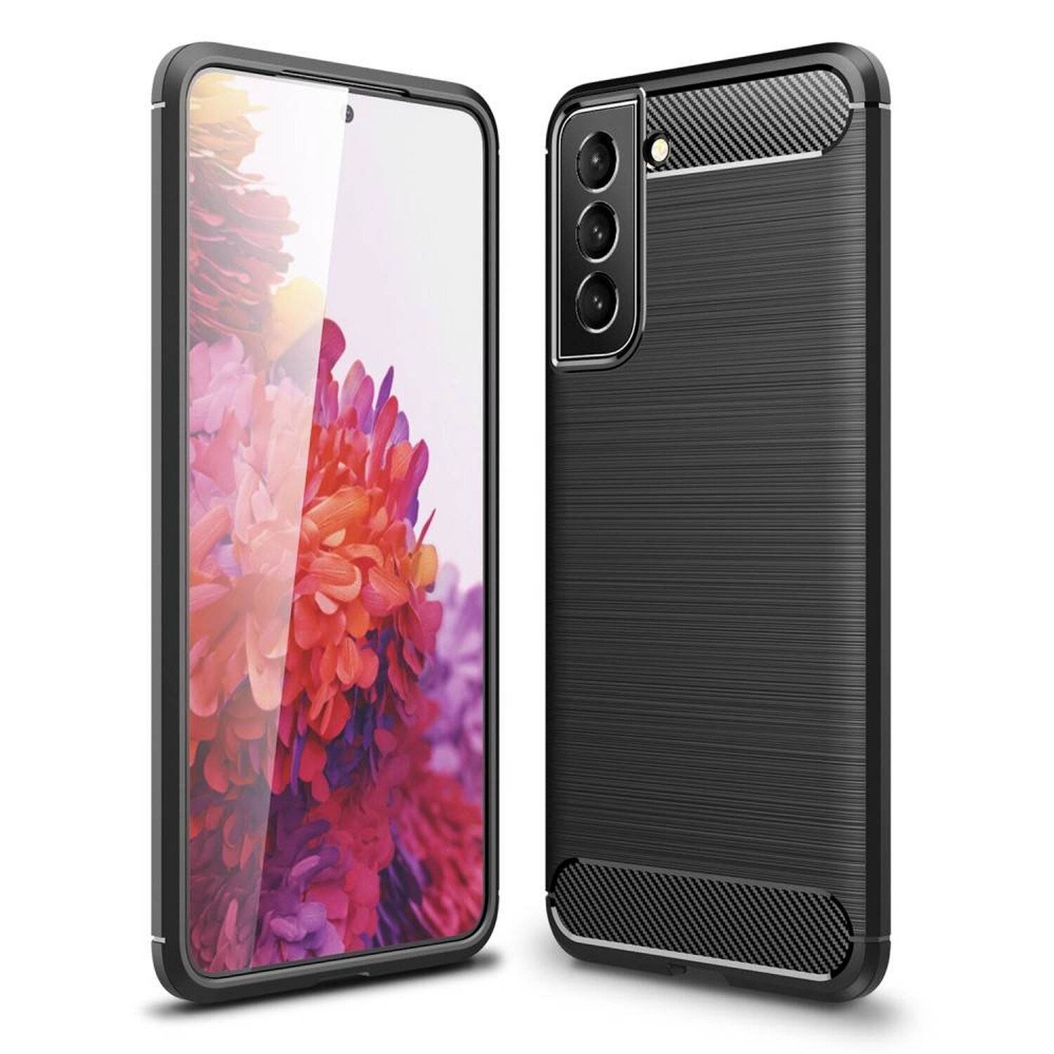 Silikon Hülle Bumper Carbon kompatibel mit SAMSUNG GALAXY S22+ (SM-906B) Case TPU Soft Handyhülle Cover Schwarz