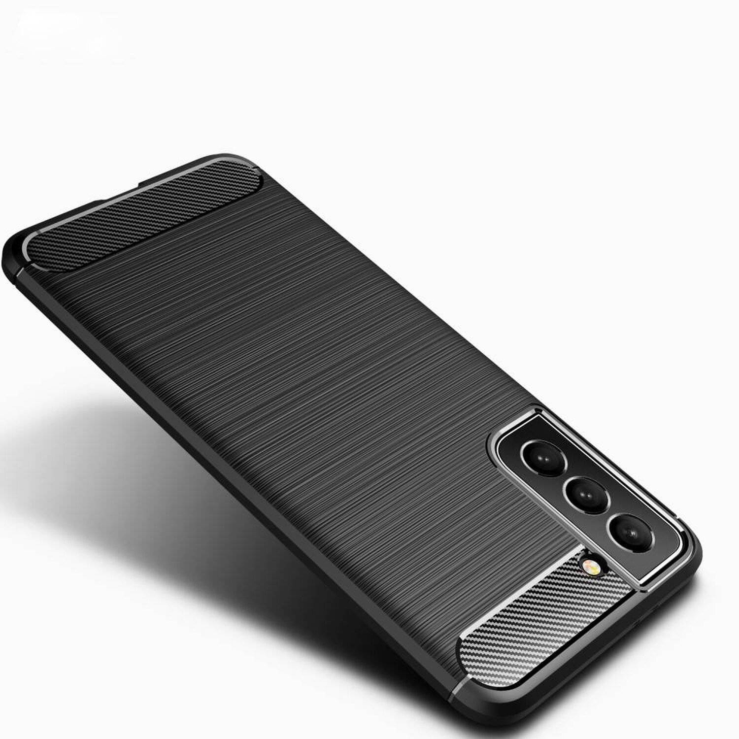 Silikon Hülle Bumper Carbon kompatibel mit SAMSUNG GALAXY S22+ (SM-906B) Case TPU Soft Handyhülle Cover Schwarz