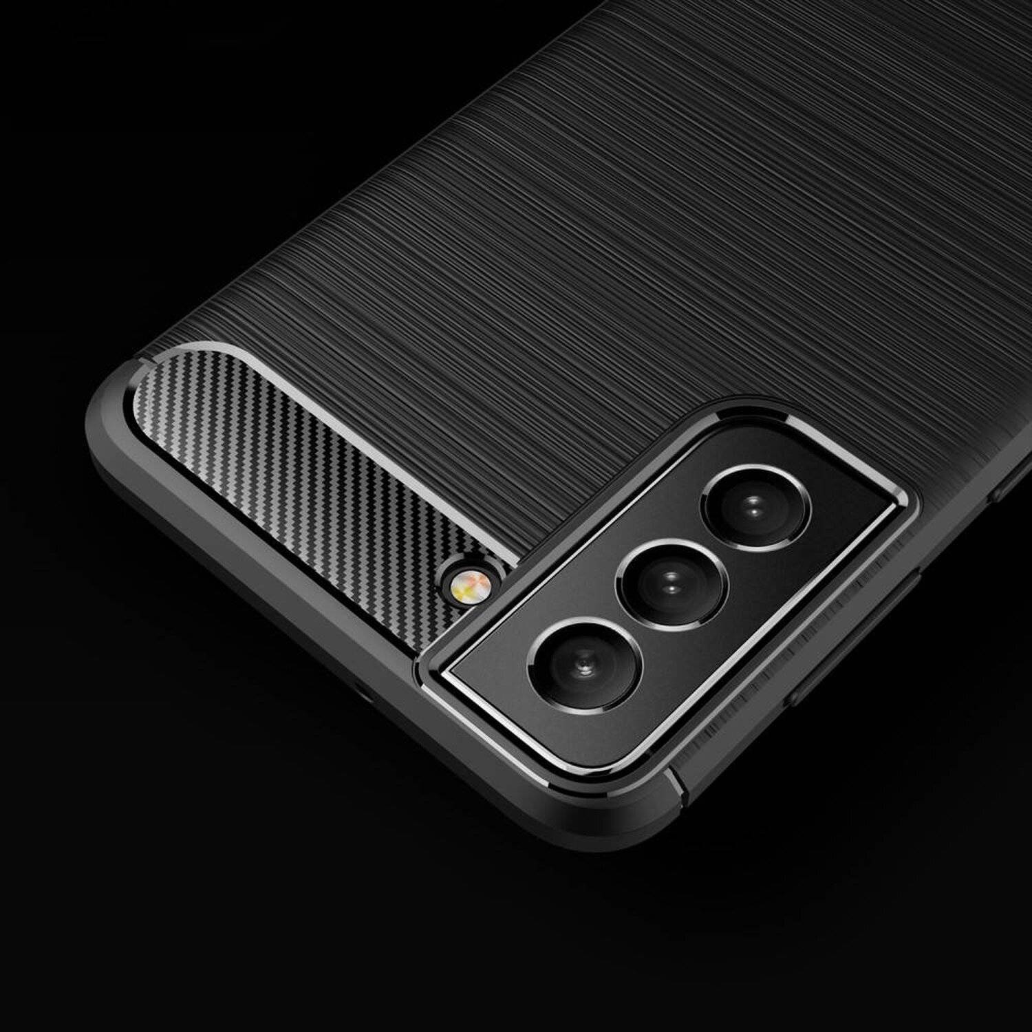 Silikon Hülle Bumper Carbon kompatibel mit SAMSUNG GALAXY S22+ (SM-906B) Case TPU Soft Handyhülle Cover Schwarz