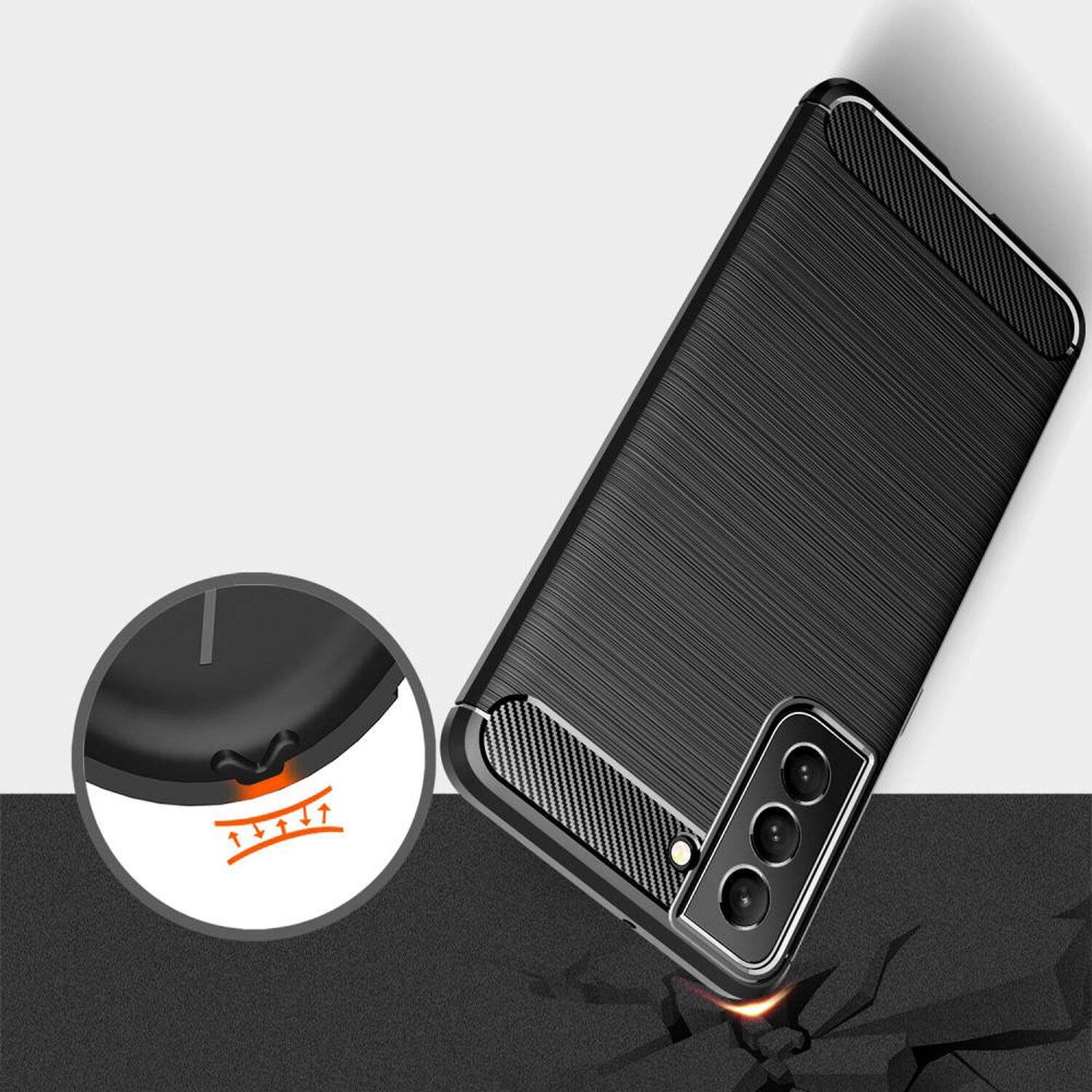 Silikon Hülle Bumper Carbon kompatibel mit SAMSUNG GALAXY S22+ (SM-906B) Case TPU Soft Handyhülle Cover Schwarz