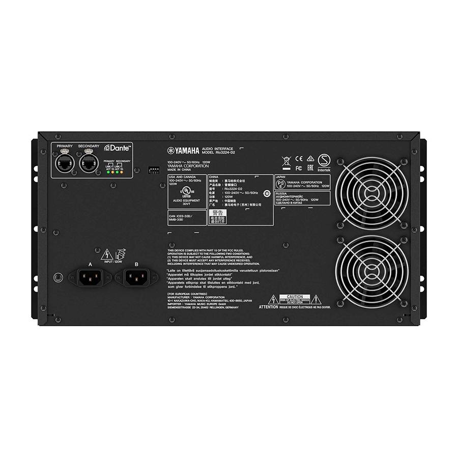 YAMAHA RIO3224-D2 - I/O-Rackgerät mit integrierter Dante-Unterstützung (32 Eingänge | 16 analoge Ausgänge | 8 digitale