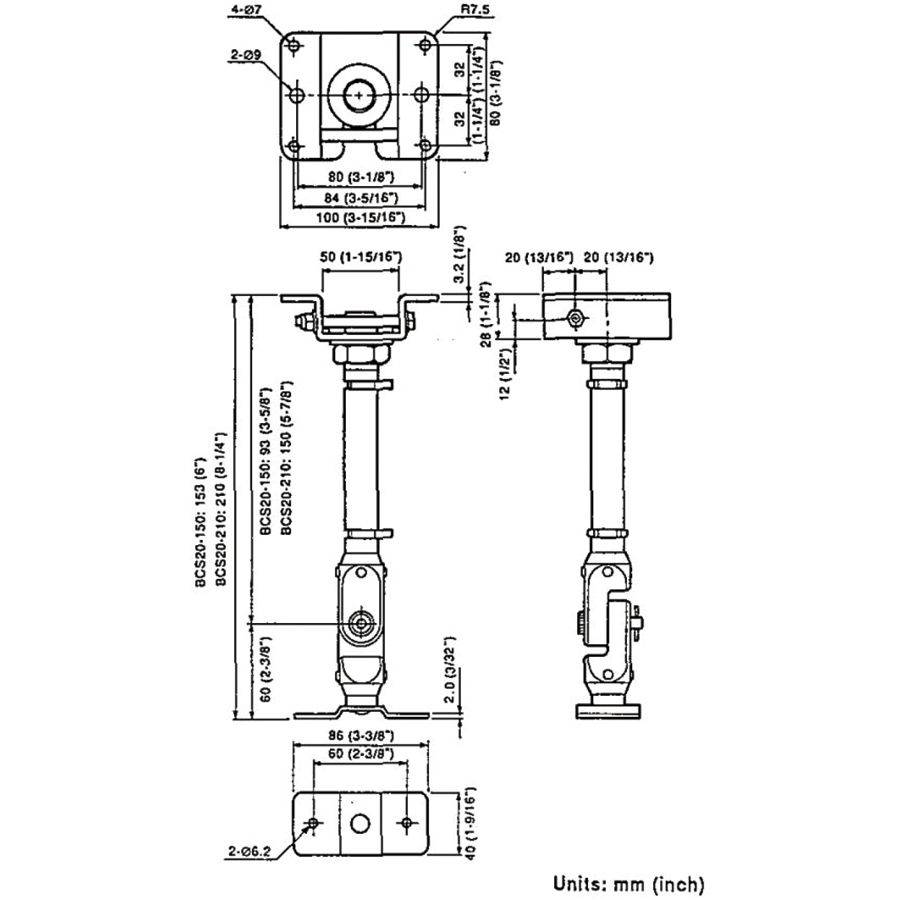 YAMAHA BCS20-150 - Deckenhalterung für VXS8 | VXS5 | S55 | S15 | HS5I | MSP5 STUDIO | MSP3 | MS101III - in schwarz