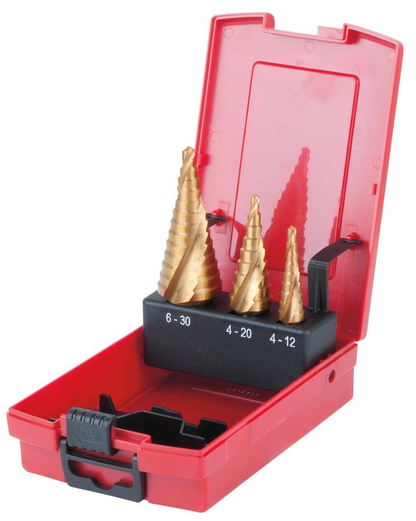 KS TOOLS HSS TiN Stufenbohrer-Satz, Kunststoffkassette 3-tlg