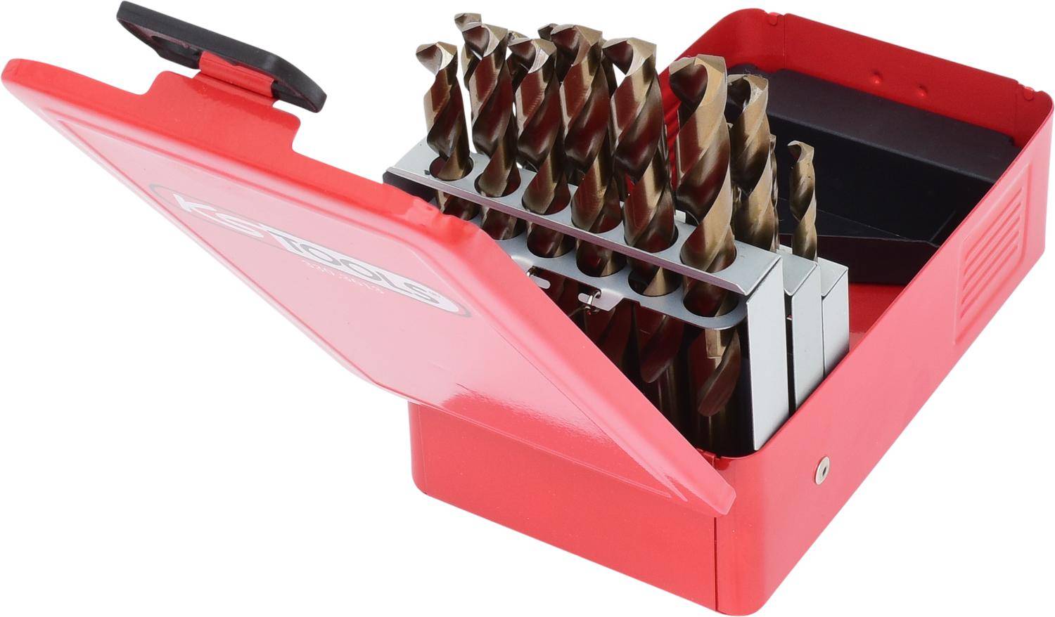 KS TOOLS HSS-G Co 5 Spiralbohrer-Satz, Stahlblechkassette, 25-tlg,