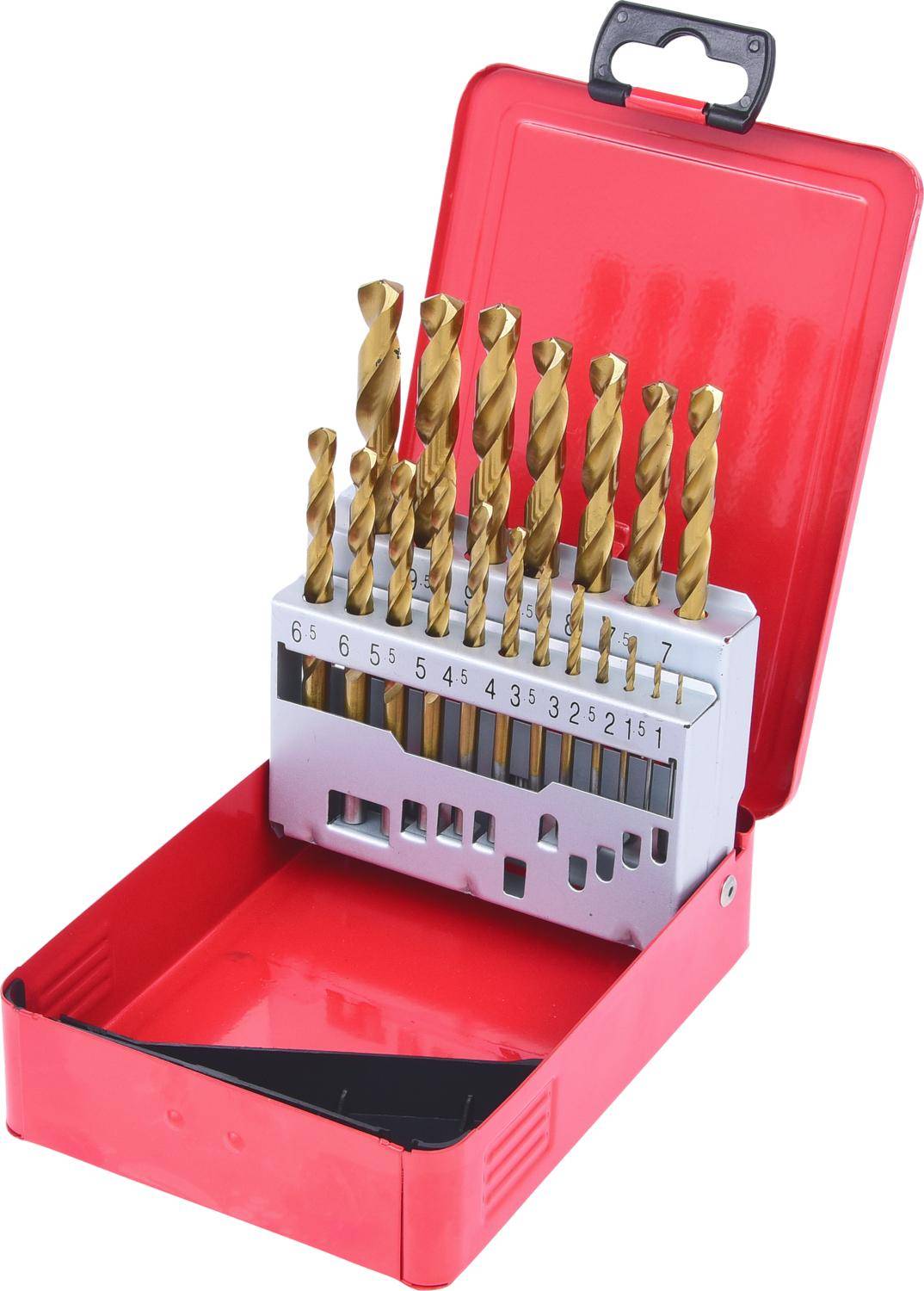 KS TOOLS HSS TiN Spiralbohrer-Satz, Stahlblechkassette 19-tlg 1-10mm