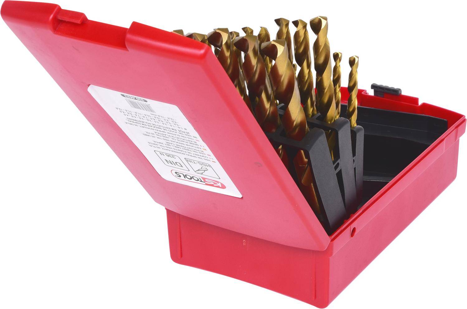 KS TOOLS HSS TiN Spiralbohrer-Satz, Kunststoffkassette 25-tlg 1-13mm