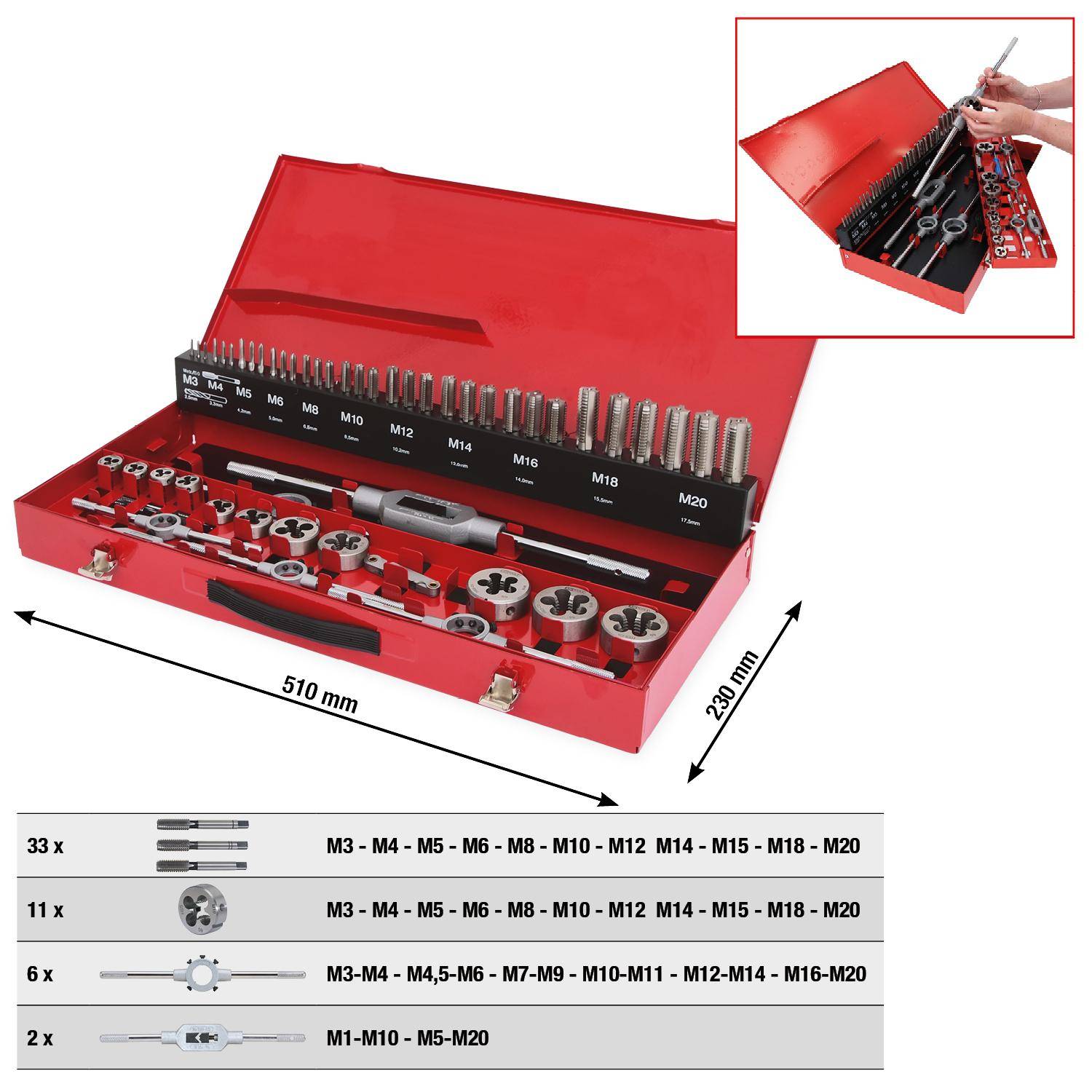 KS TOOLS HSS Co Gewindeschneidwerkzeug-Satz, 54-tlg