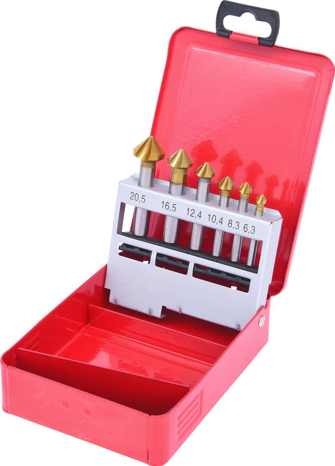 KS TOOLS HSS TiN Kegel-Entgratsenker-Satz, Stahlblechkassette 6-tlg