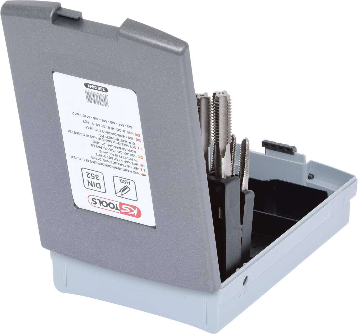 KS TOOLS HSS Handgewindebohrer-Satz M, Kunststoffkassette 21-tlgM3-M12