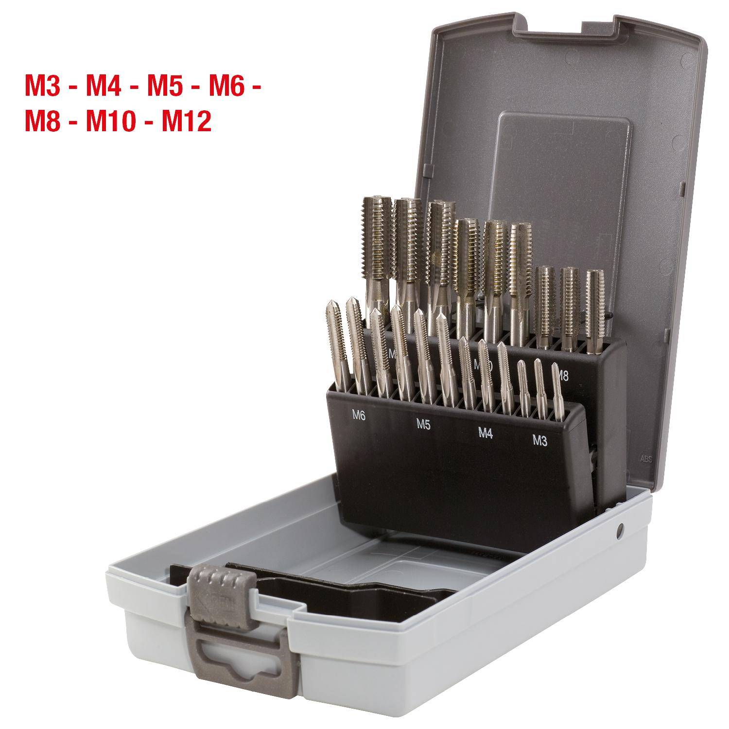 KS TOOLS HSS Handgewindebohrer-Satz M, Kunststoffkassette 21-tlgM3-M12