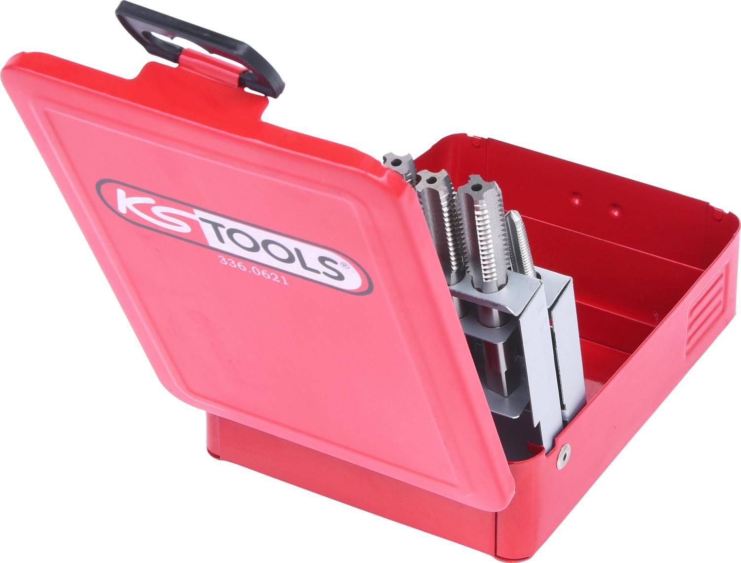 KS TOOLS HSS Handgewindebohrer-Satz M, Stahlblechkassette 21-tlgM3-M12