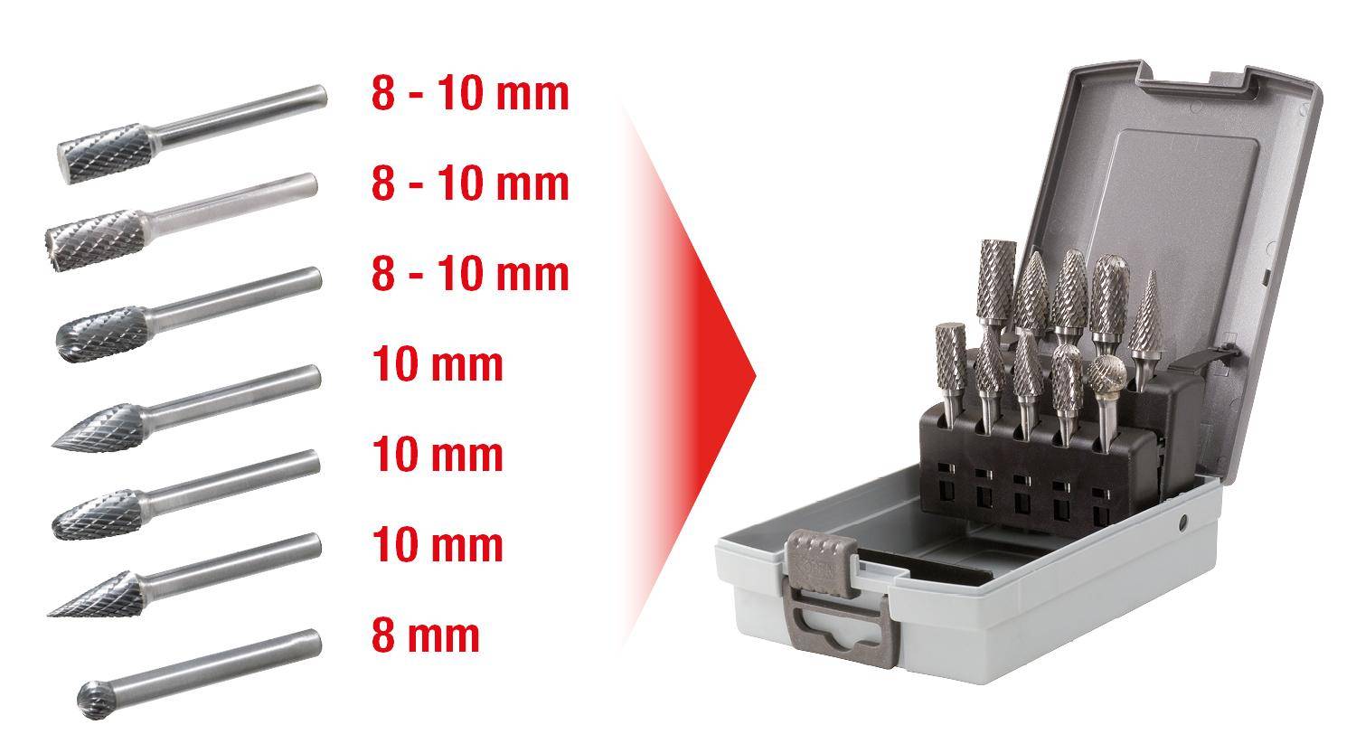 KS TOOLS HM Frsstift-Satz, Kunststoffkassette, 10-tlg