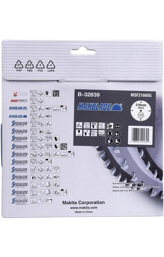 Makita Sägeblatt 216x30mm - 60 Zähne Holz B-32839