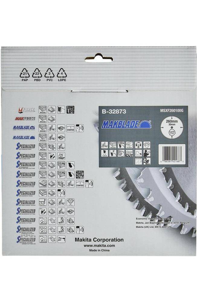 makita Kreissgeblatt B-32873 MAKBLADE D.260mm Bohrung 30mm 100 Zhne