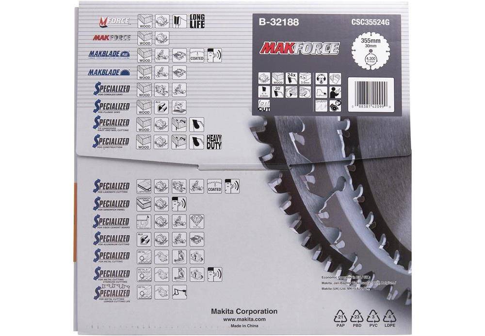 makita Kreissgeblatt B-32188 MAKFORCE D.355mm Bohrung 30mm 24 Zhne