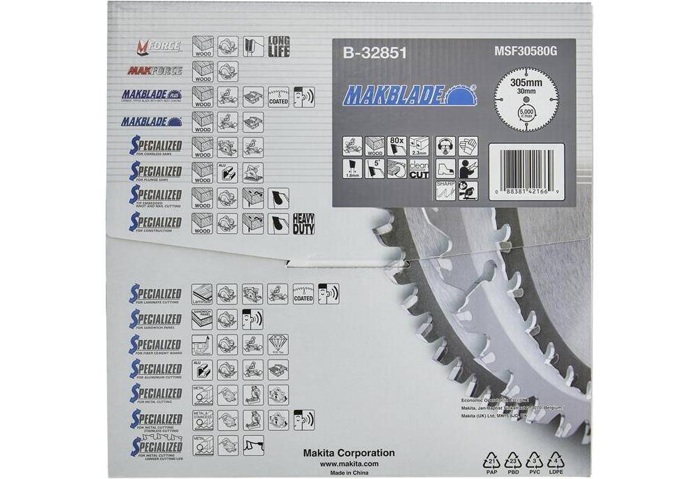 makita Kreissgeblatt B-32851 MAKBLADE D.305mm Bohrung 30mm 80 Zhne
