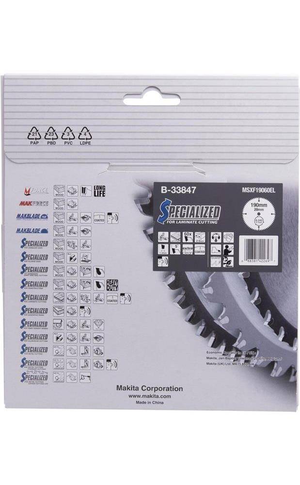 makita Kreissgeblatt B-33847 SPECIALIZED D.190mm Bohrung 20mm 60 Zhne
