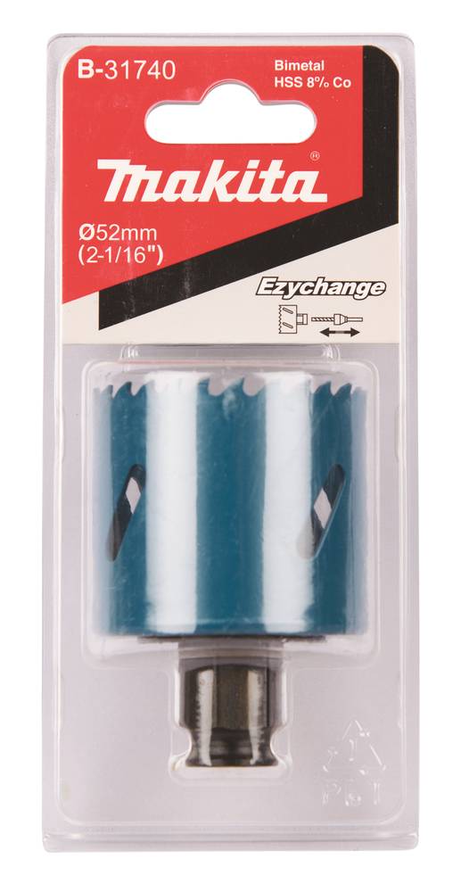 Makita Lochsägen-Set, Modell B-31740, 52 mm (2-1/16 Zoll) Bi-Metall HSS, shown in clear blister packaging.