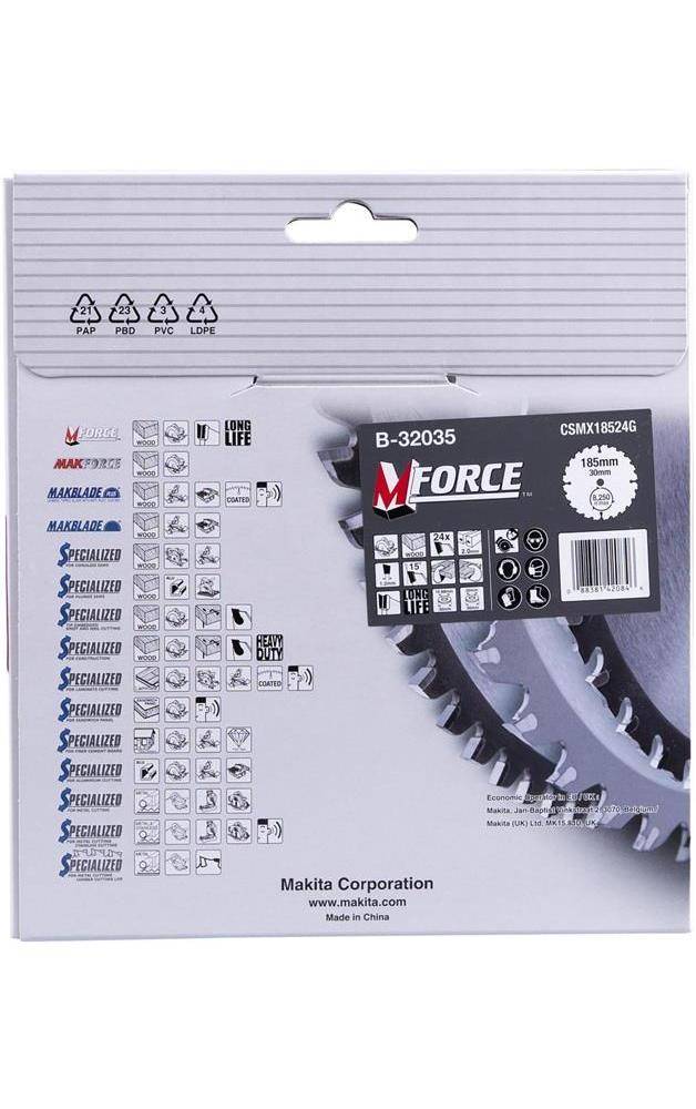 makita Kreissgeblatt M-FORCE B-32035 D.185mm Bohrung 30mm 24 Zhne