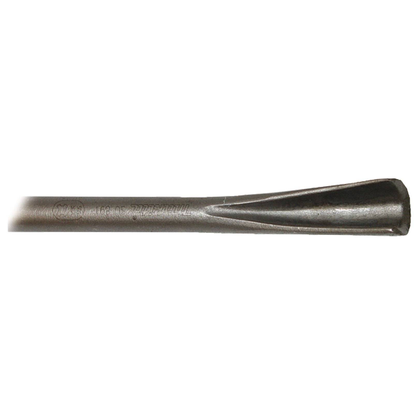Ein spitzer Metallmeißel mit einer gerillten Struktur, höchstwahrscheinlich zum Schnitzen oder Formen von Materialien verwendet.