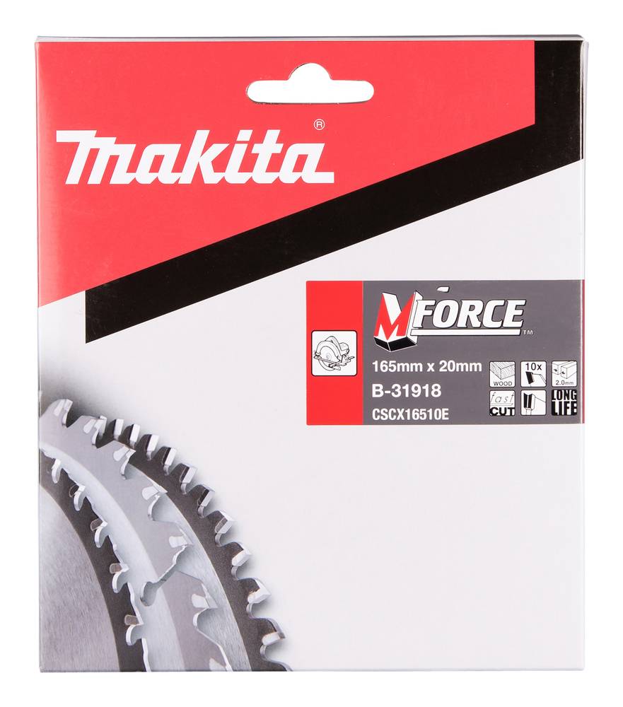 Makita M Force Kreissägeblatt-Paket, gekennzeichnet mit 165mm x 20mm, B-31918, zum Schneiden von Holz.