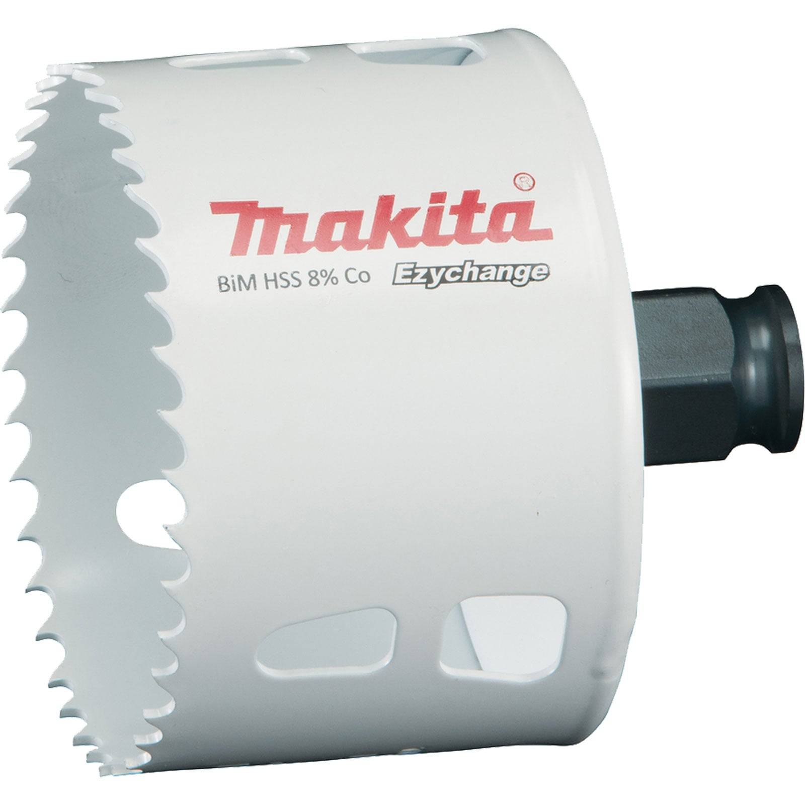 Ein weißer Makita-Lochsäge mit der Aufschrift 