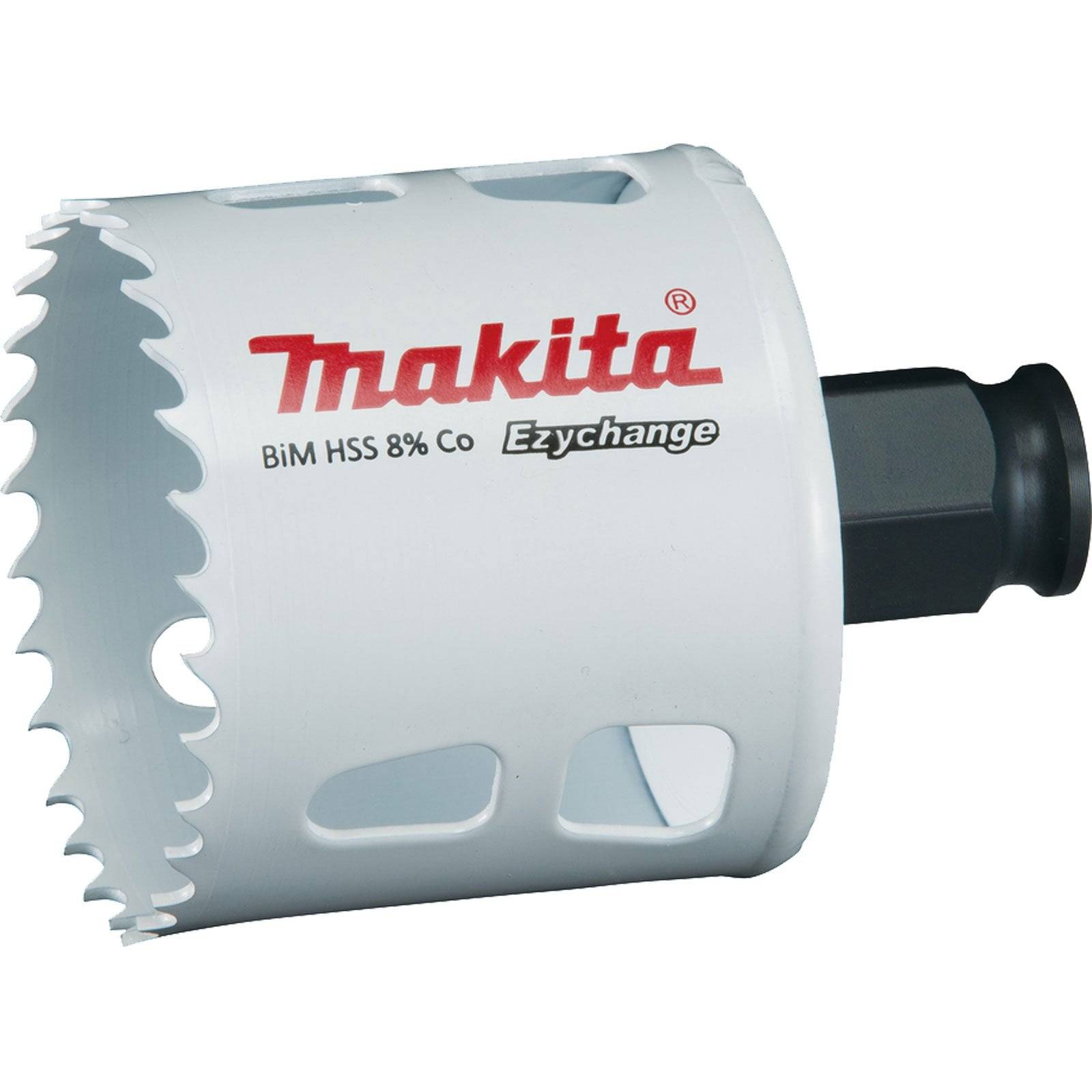 Eine weiße Makita-Lochsäge zum Bohren, mit der Aufschrift 