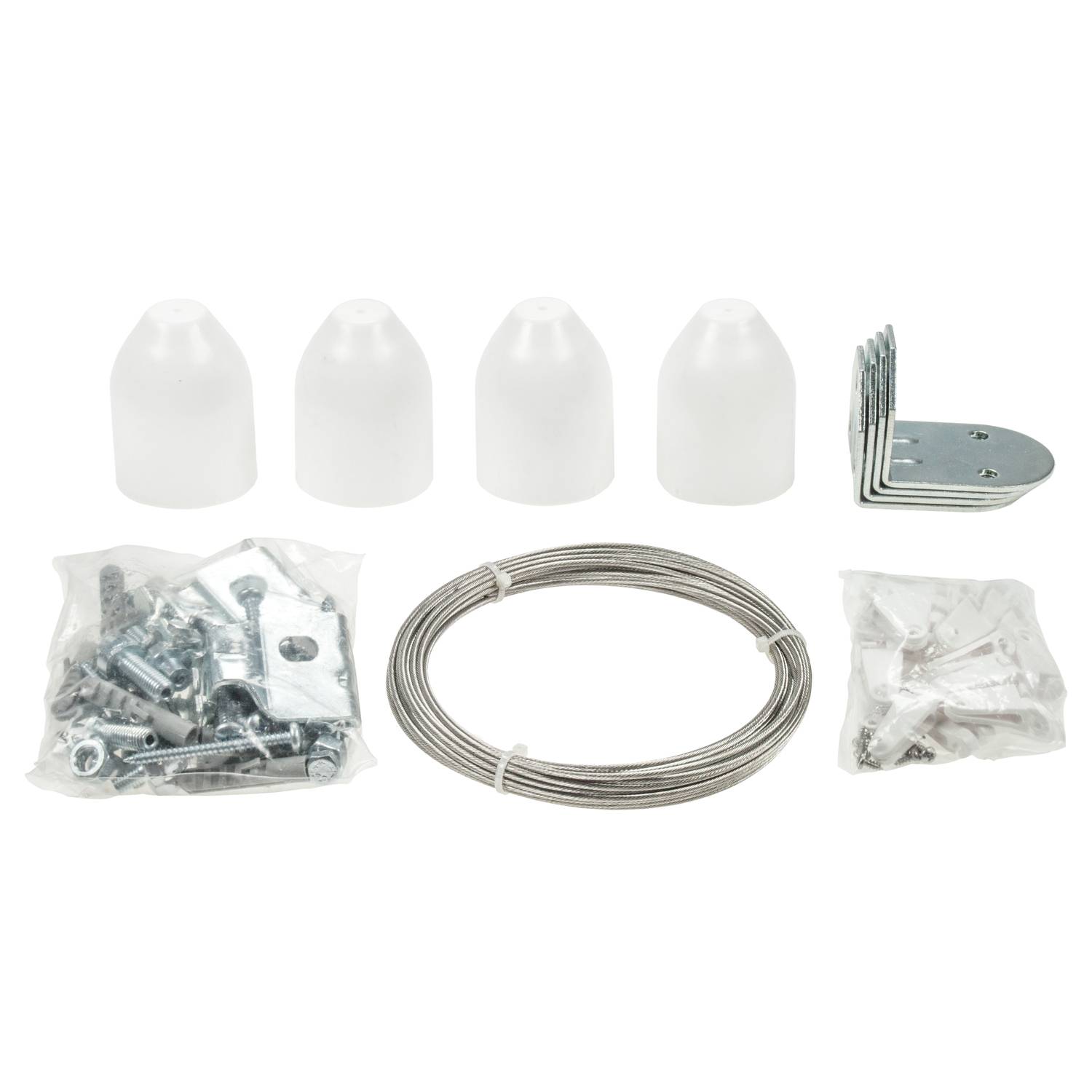 sunprotect 12502 Montage-Set für Seilspann-Markise / Sonnensegel / Sonnenschutz für Pergola Wintergarten Terrasse, silber/weiß, 37-teilig (1 Set)
