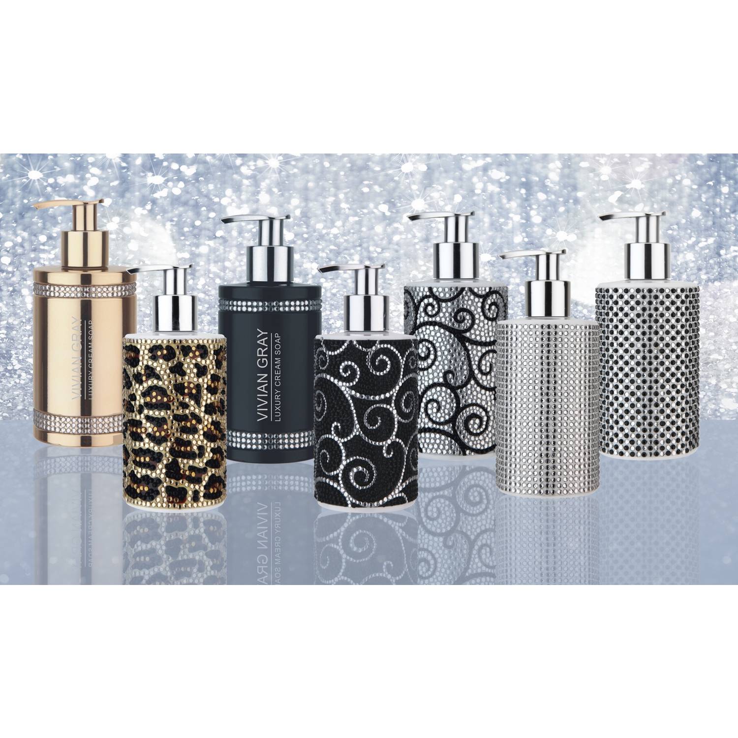 VIVIAN GRAY 3080 Diamonds Seifenspender mit Creme Seife, schwarz/weiß (250 ml)