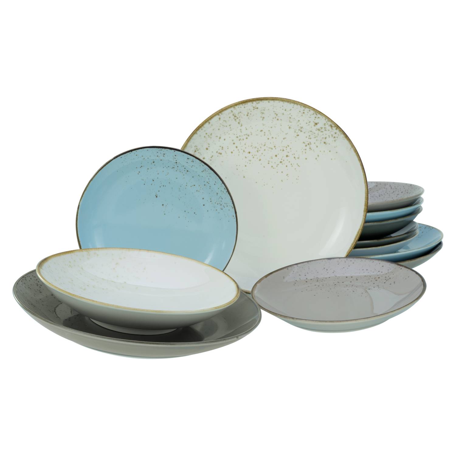 CreaTable 20965 Speiseteller Nature Collection Skandinavien, Ø 27 cm, Steinzeug, mehrfarbig/grau/creme (1 Set, 12-teilig)