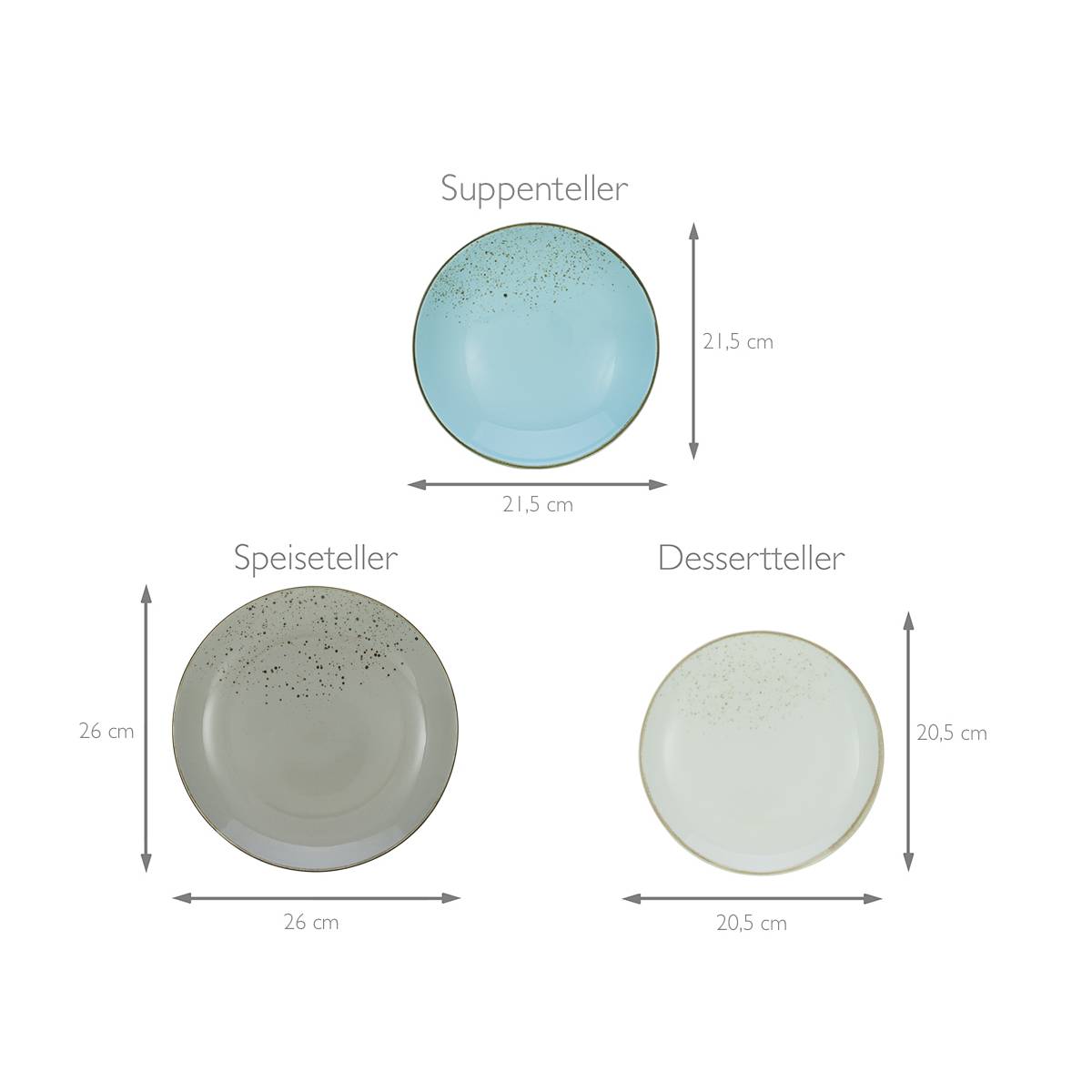 CreaTable 20965 Speiseteller Nature Collection Skandinavien, Ø 27 cm, Steinzeug, mehrfarbig/grau/creme (1 Set, 12-teilig)